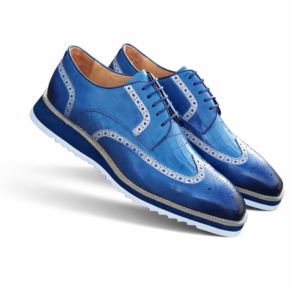 Carrucci Croco Embossed Lace-Up Oxford Leather Dress Shoe – Blue