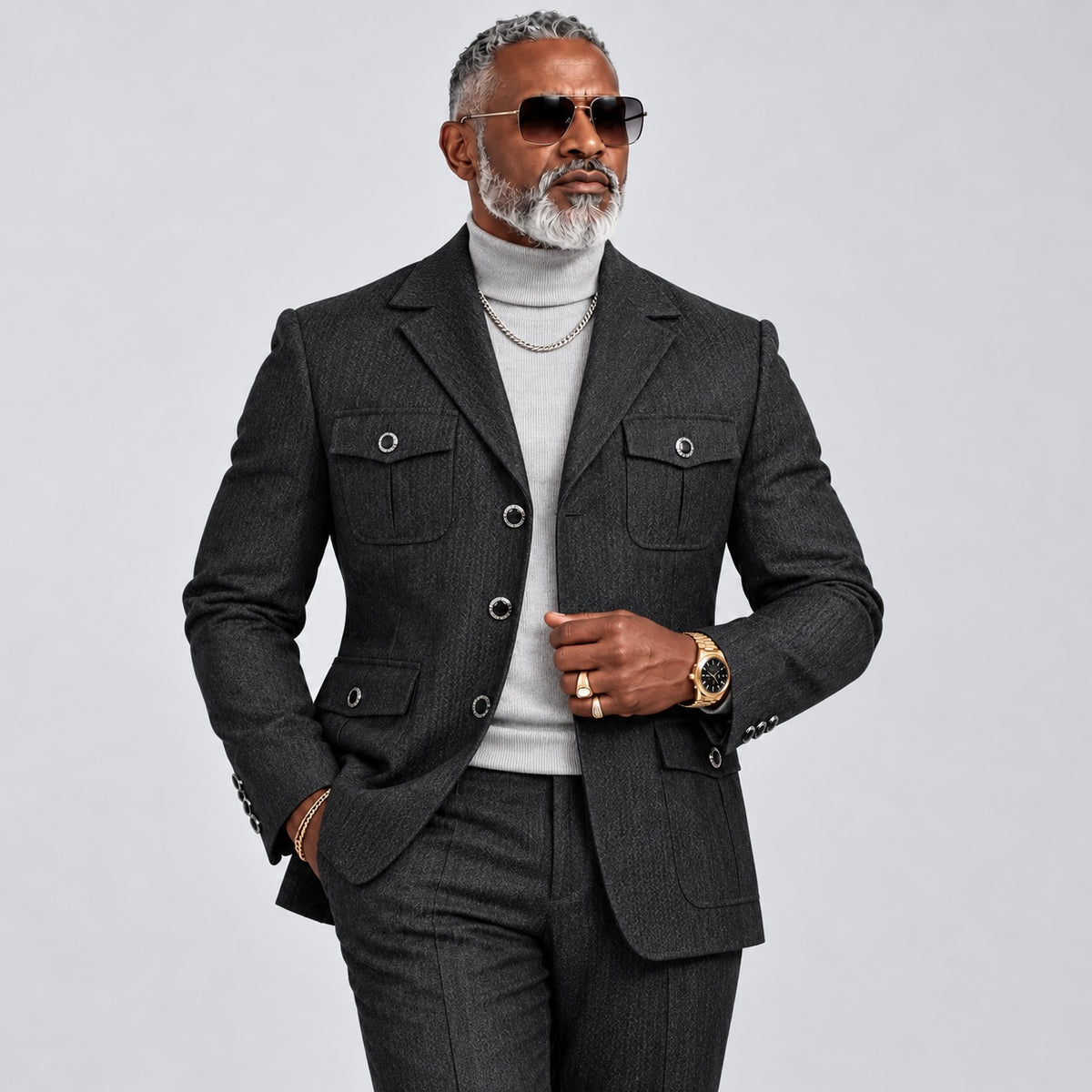 Rossi Man Suit- Safari Style Modern Fit: BlackRM1985