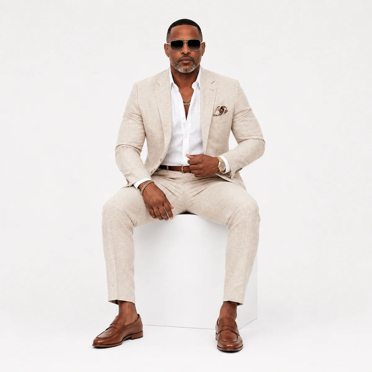 Inserch Men's Premium Linen Suit Oatmeal