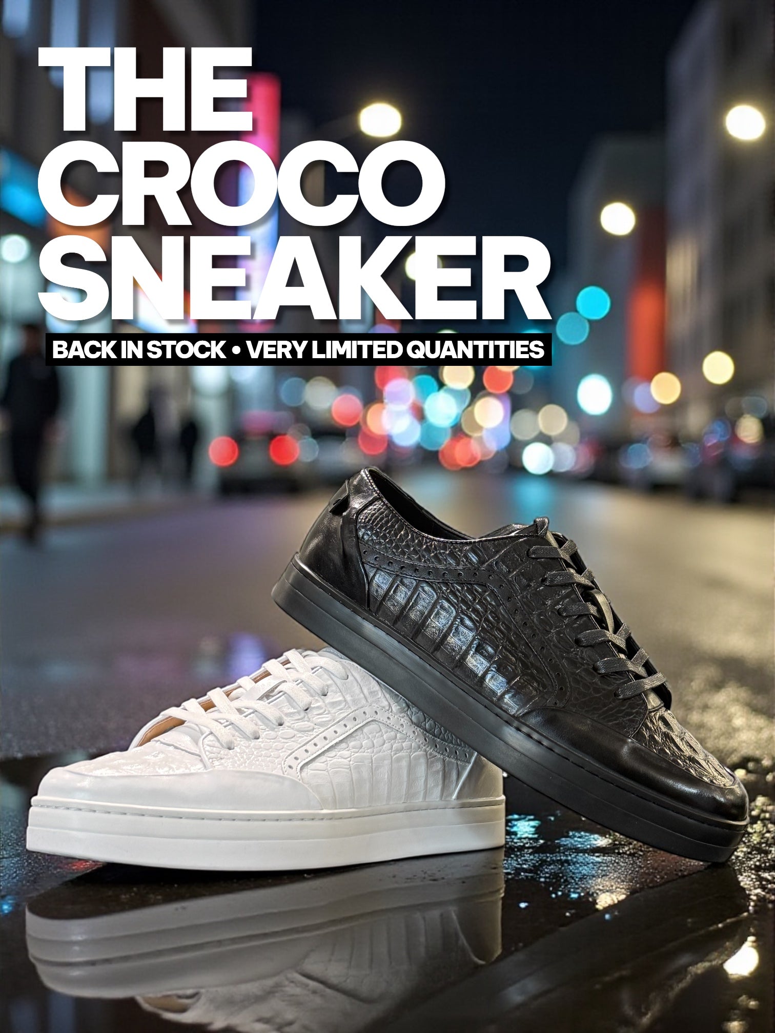 Pre-Order Giovanni Timo Men’s Croco Print Leather Sneaker - Black
