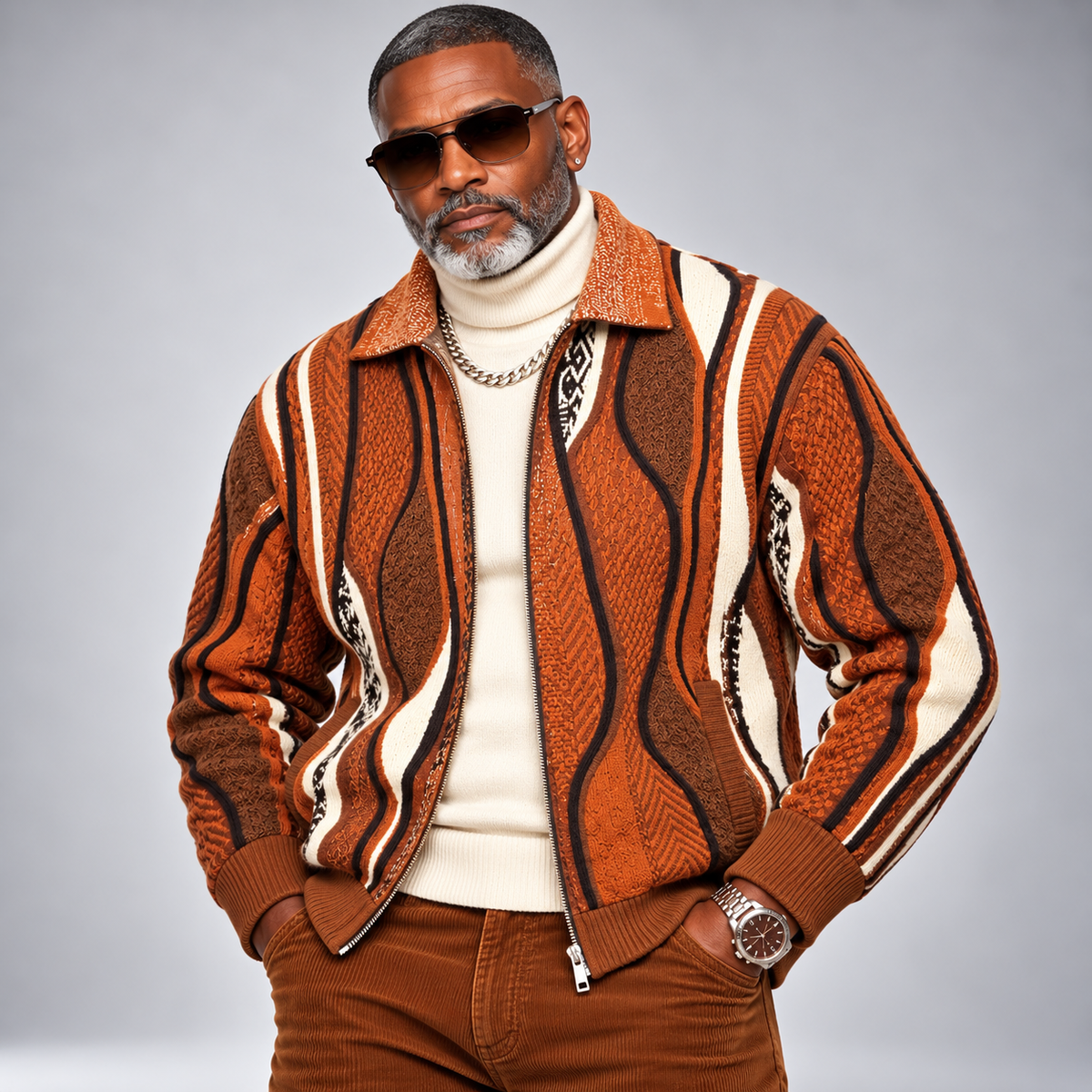Silversilk Wool-Blend Full-Zip Sweater: Rust