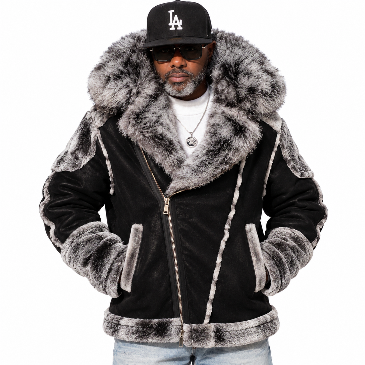 Jordan Craig Motto Faux Suede Shearling Jacket – Black Gray