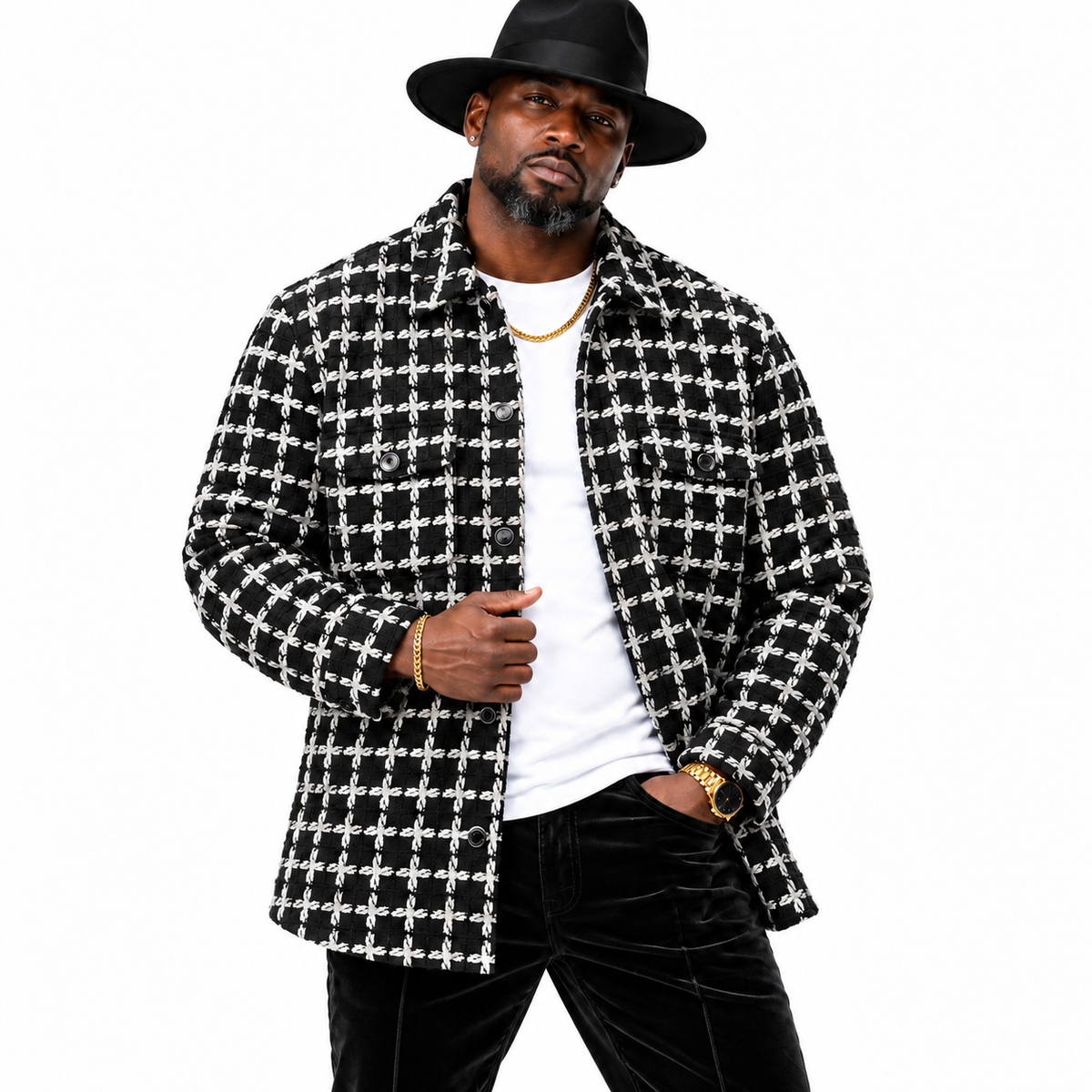Lanzino Men’s Luxury Shirt Jacket – Black White