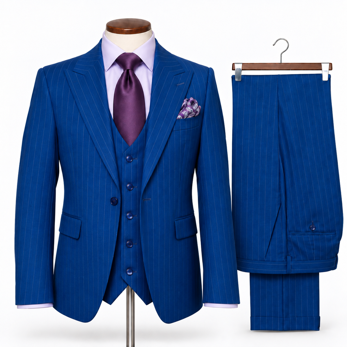Rossi Man French Blue Modern Fit 3-Piece Vested Suit - TOMRM1874