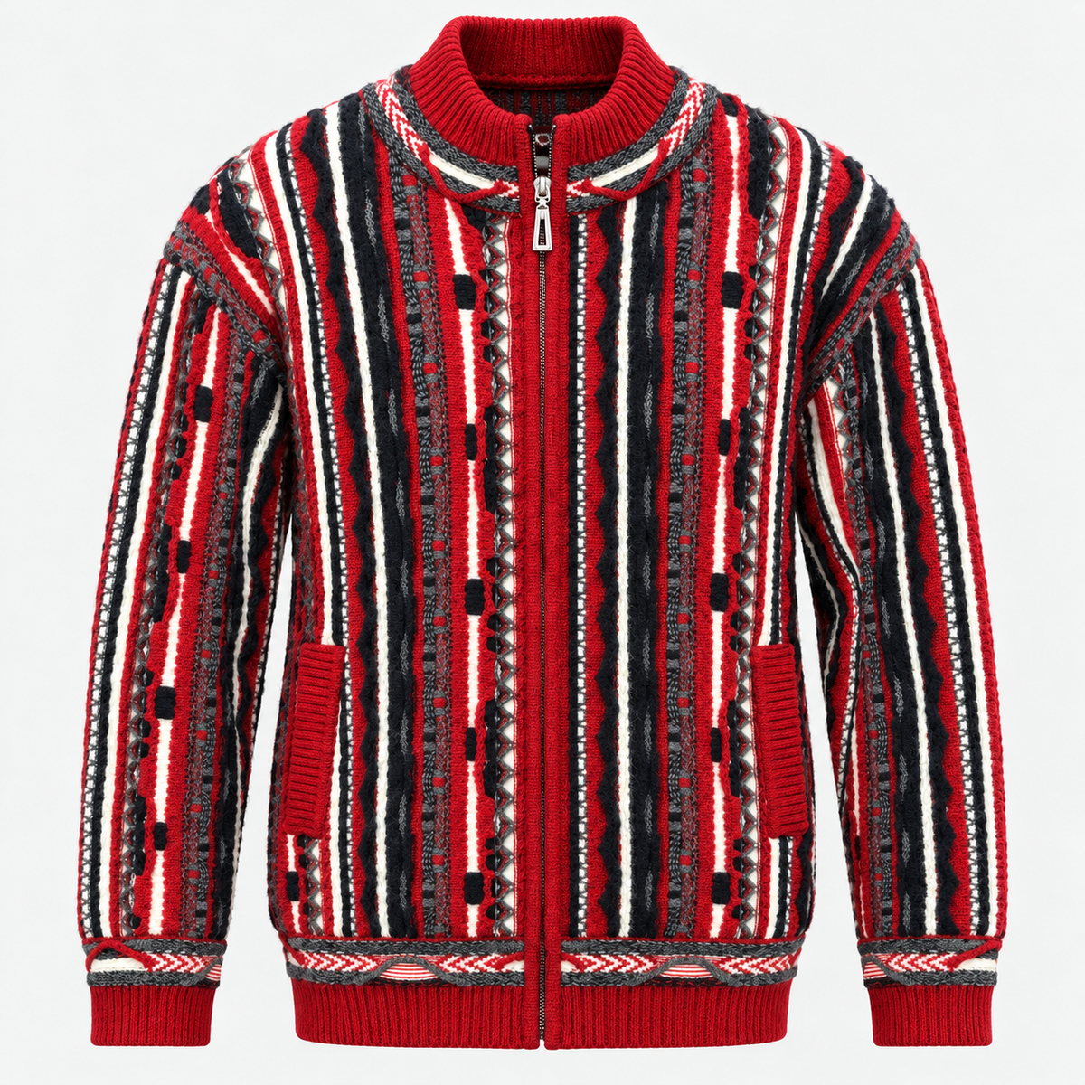 Silversilk Men’s Bomber Sweater Jacket: 32030 Red Gray Black