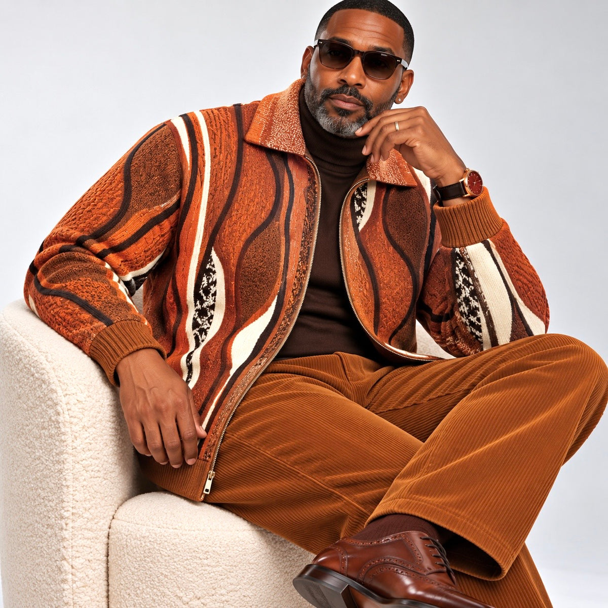 Silversilk Wool-Blend Full-Zip Sweater: Rust