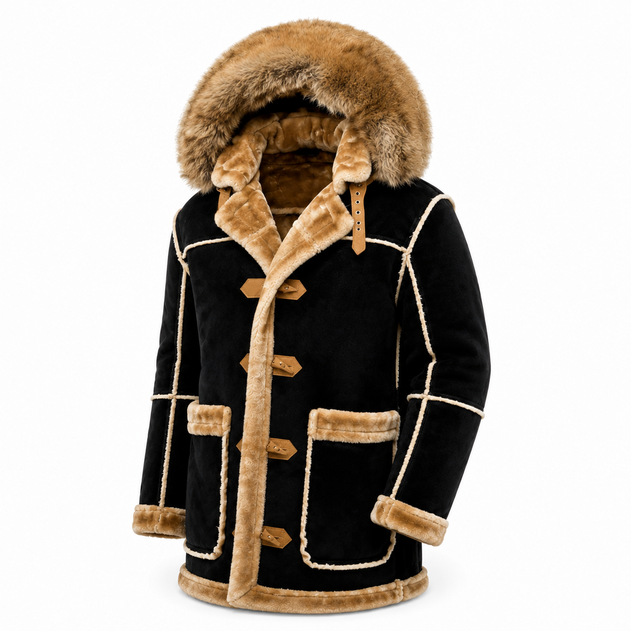 Jordan Craig Men’s Shearling Detachable Hooded Coat – Black Coffee