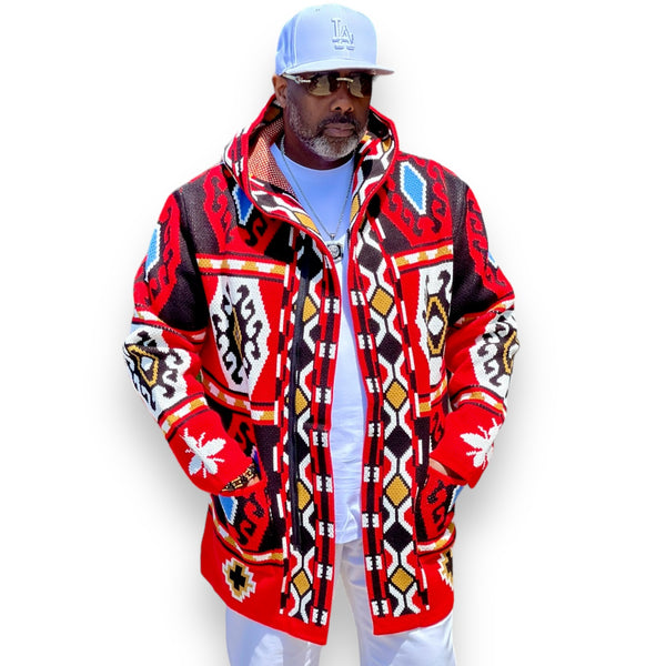 OIM "Canvas" Cardigan 3/4 Length Sweater Jacket (Red)