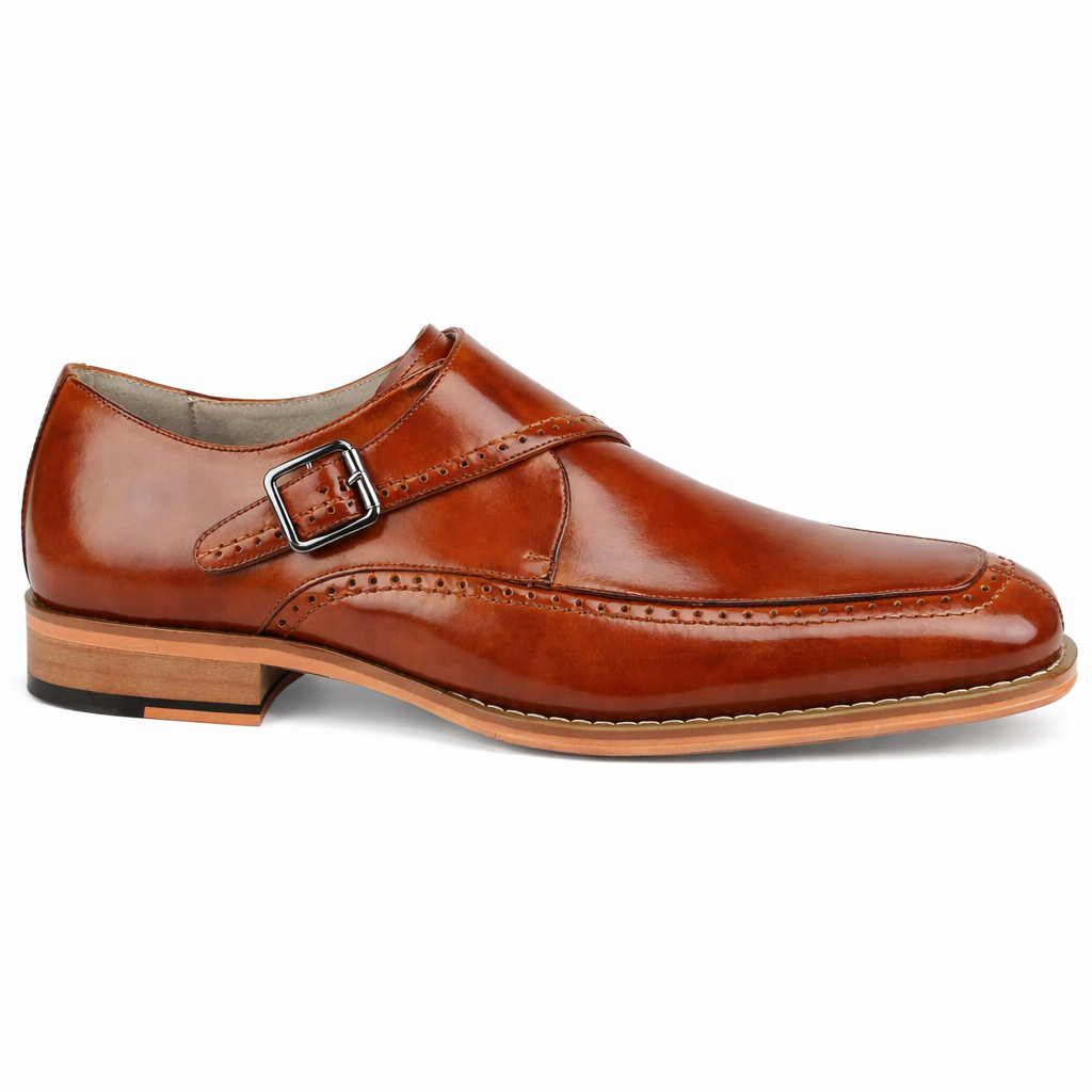 Giovanni Amato Men’s Genuine Leather Monk Strap Dress Shoe - Tan