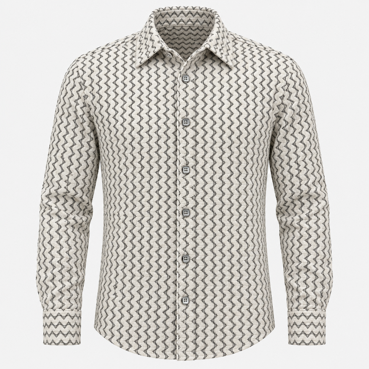 Men’s Lightweight Stretch Button Up Shirt: Off White/Black/Gray