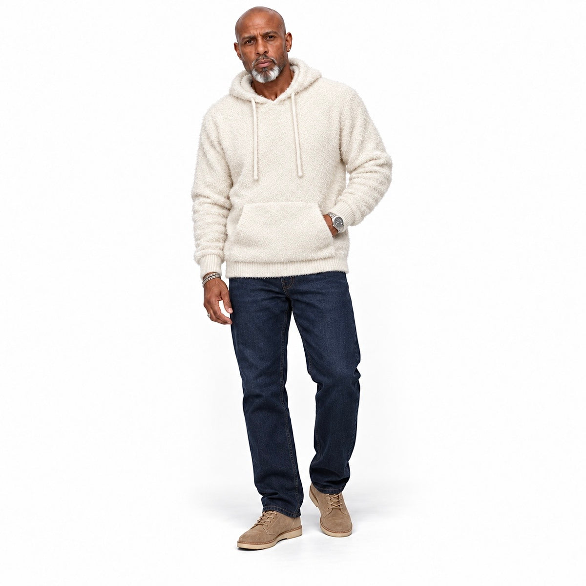 OIM Men’s Signature Textured Pullover Hoodie - Off White