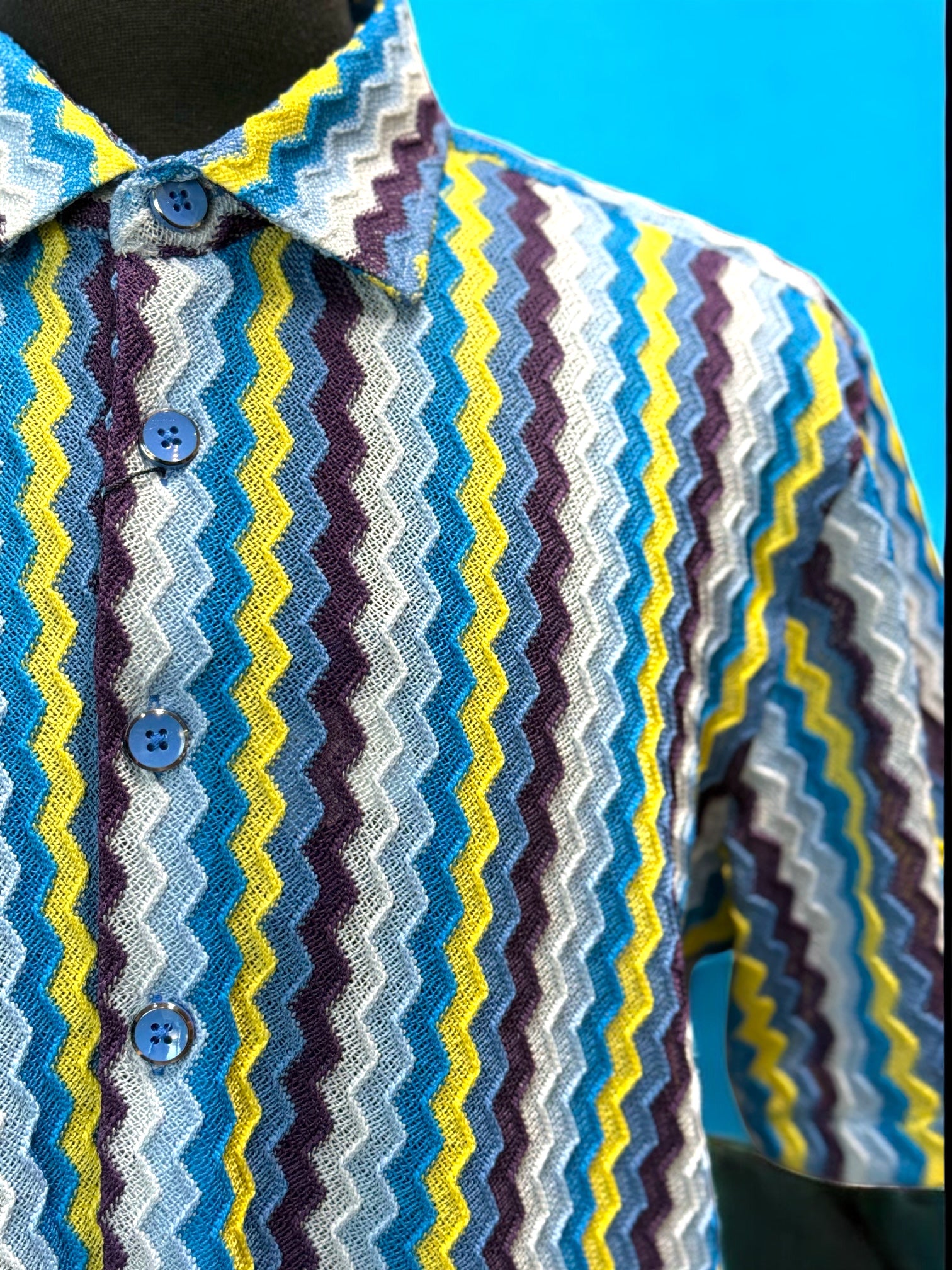 Lanzino "Woven" Short Sleeve Shirt (Blue) 107