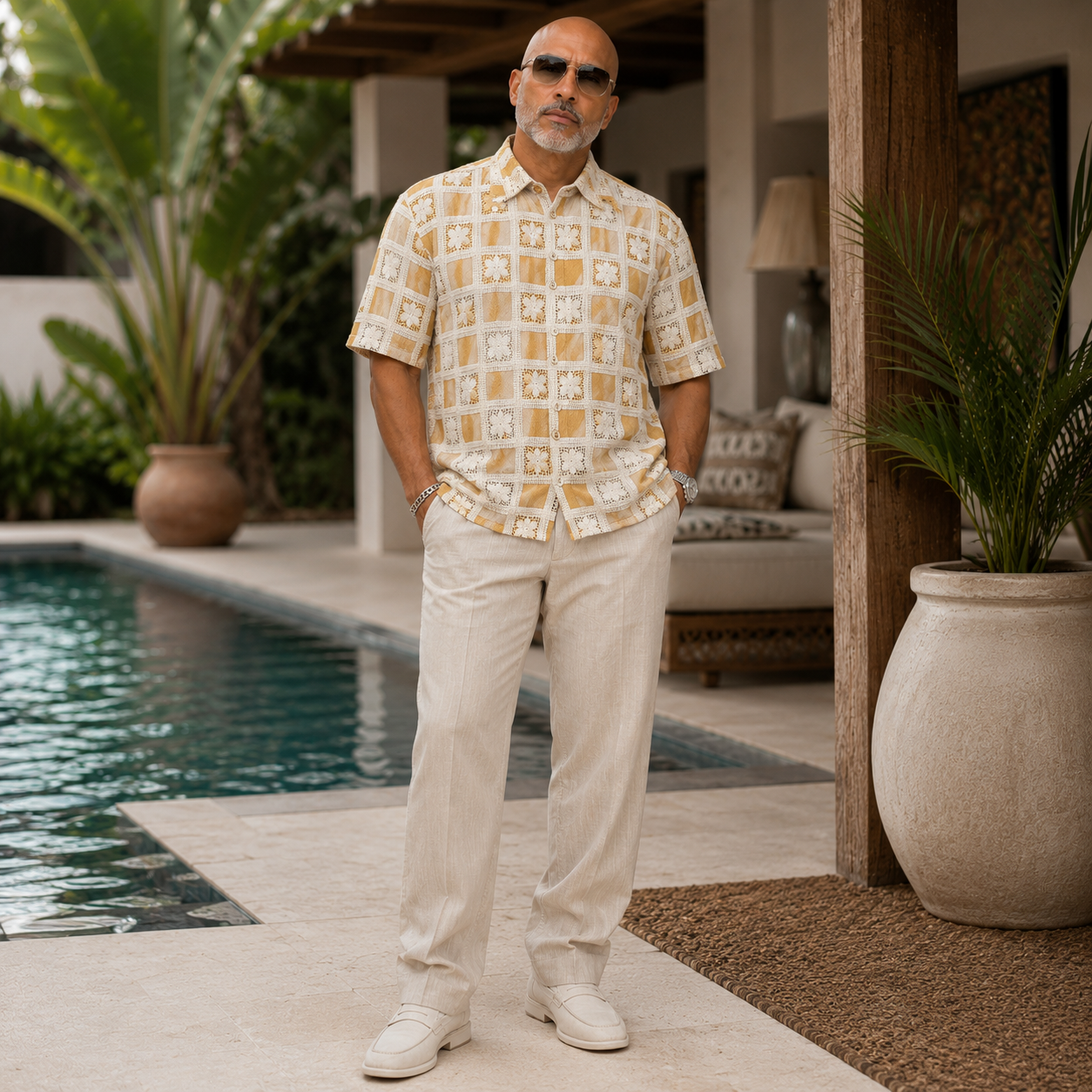 Lanzino Woven Pattern Linen Shirt - Honey 111
