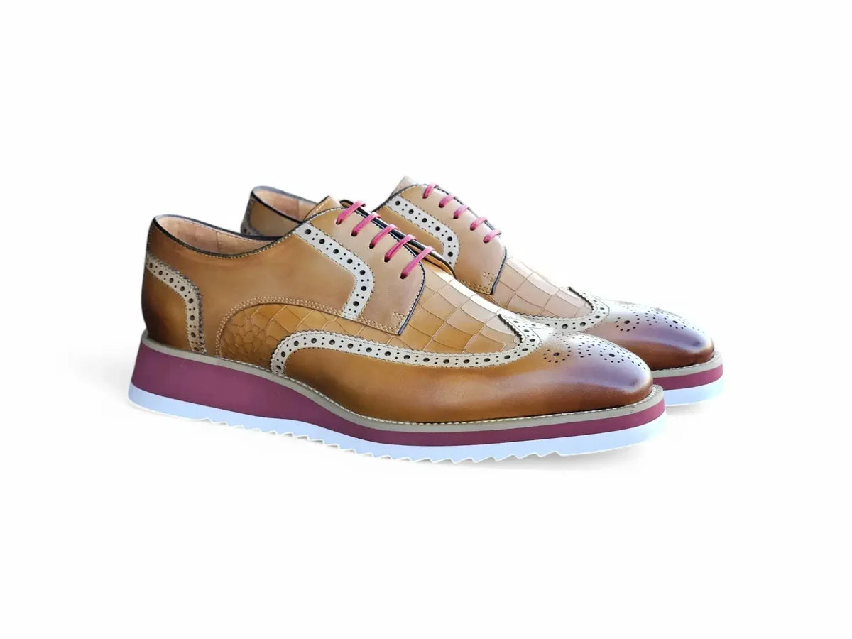 Carrucci Croco Embossed Lace-Up Oxford Leather Dress Shoe – Camel