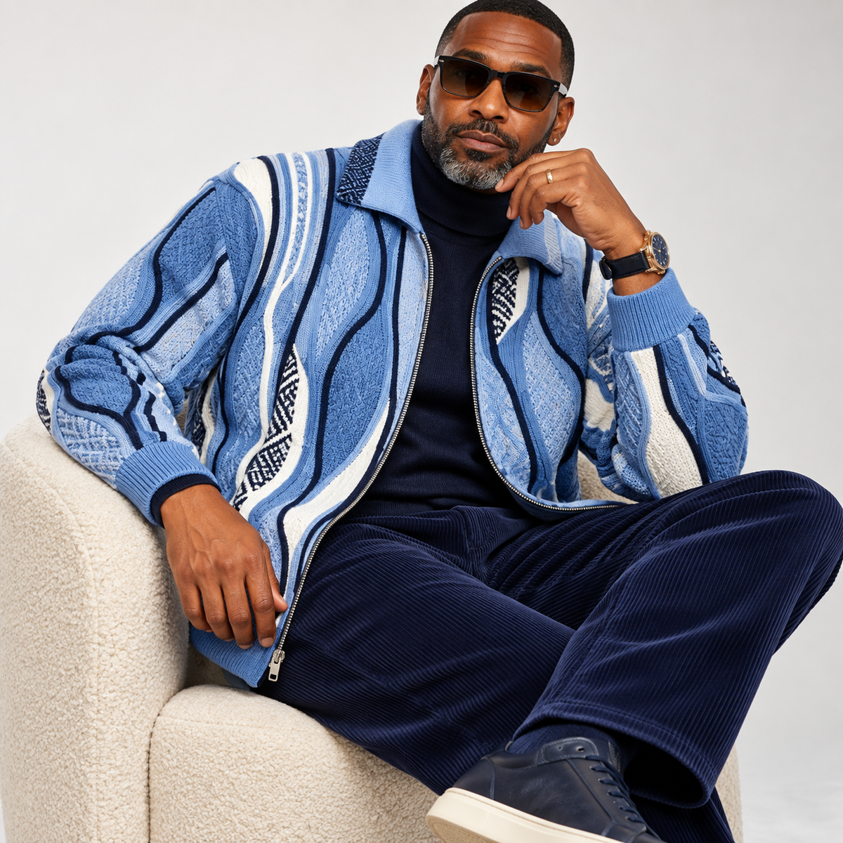 Silversilk Wool-Blend Full-Zip Sweater: Blue