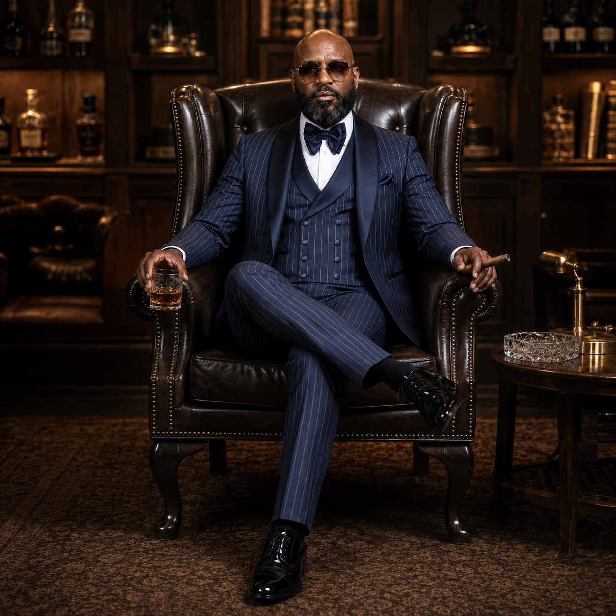 Rossi Man Pinstripe 3 Piece Tuxedo - Navy RM1968