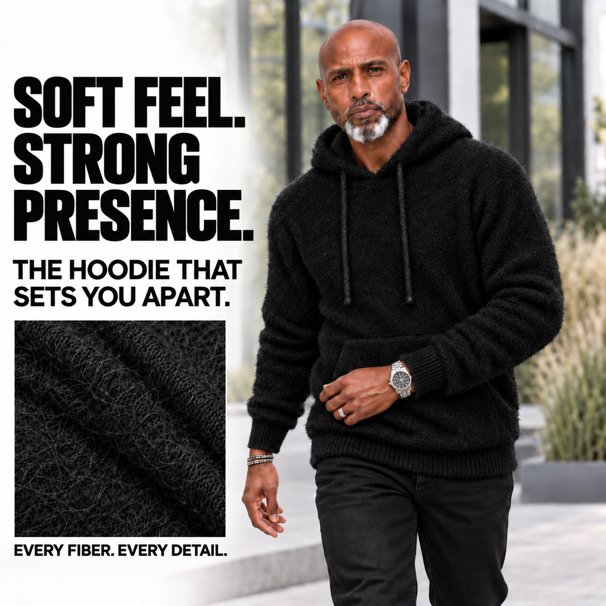 OIM Men’s Signature Textured Pullover Hoodie - Black