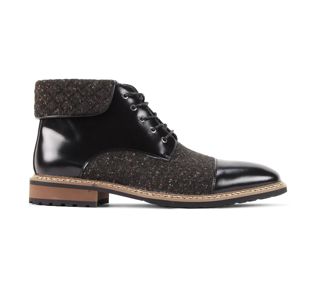 Giovanni Stuart Textured Cap Toe Leather Boots – Black
