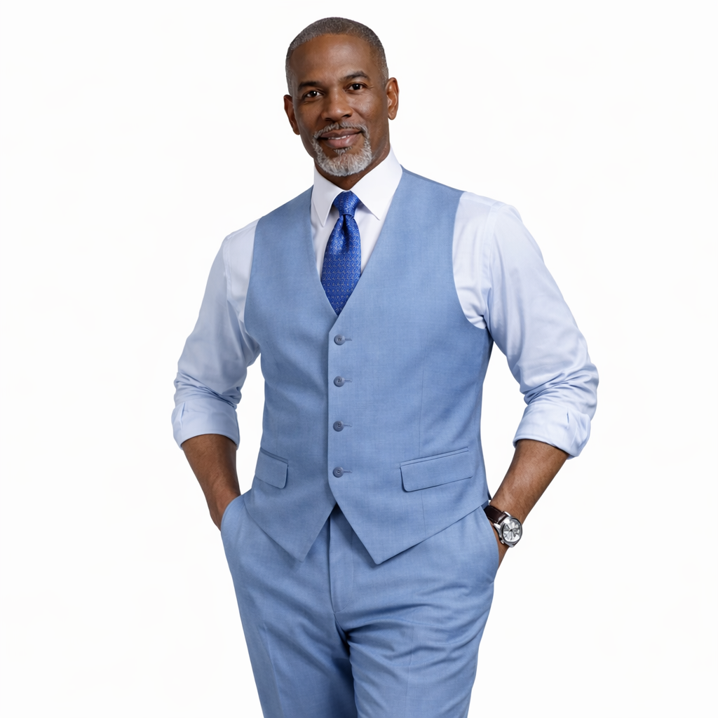Men’s Solid 3 Piece Suit – Dusty Blue Regular Fit Vest V2RK-4