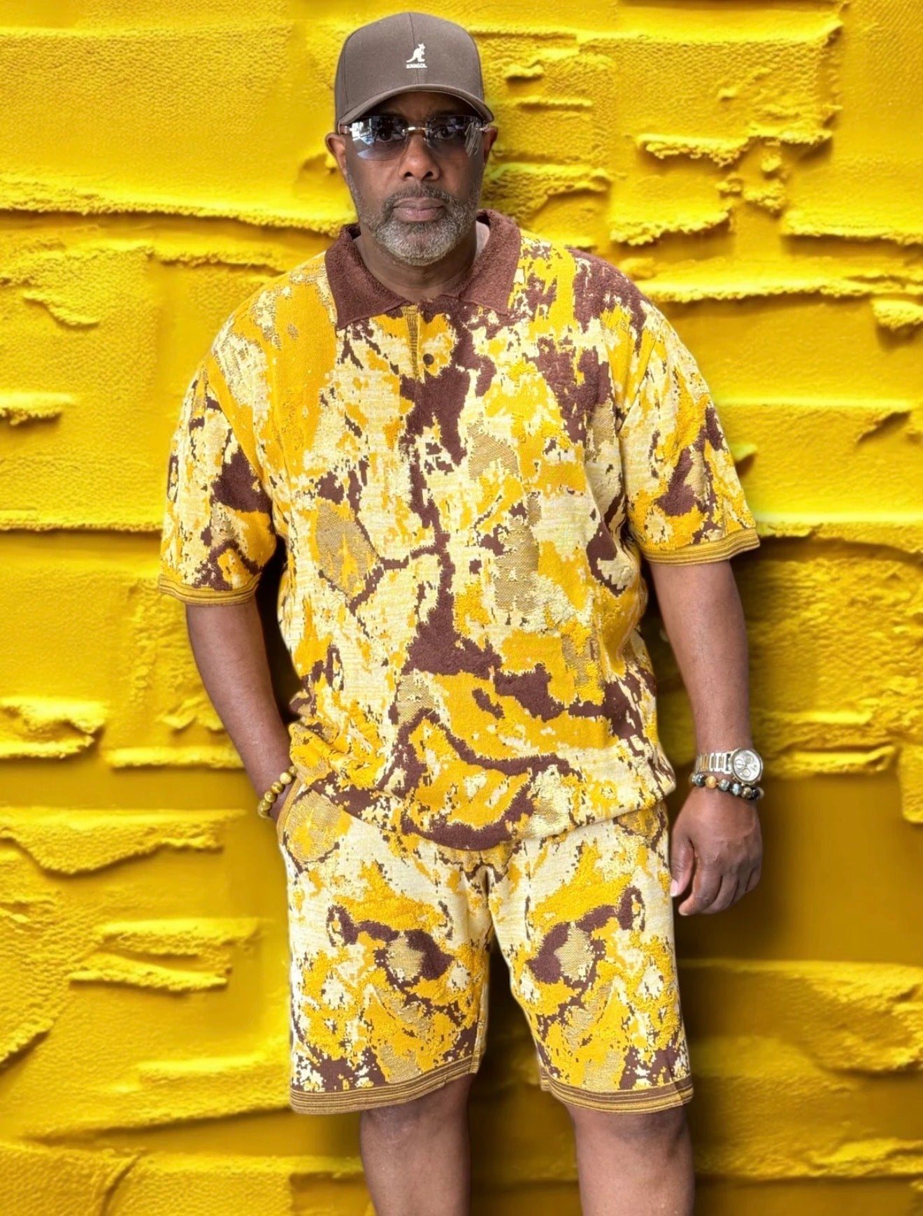 Men’s Jacquard Shorts Set – Relaxed Fit – Gold 91031