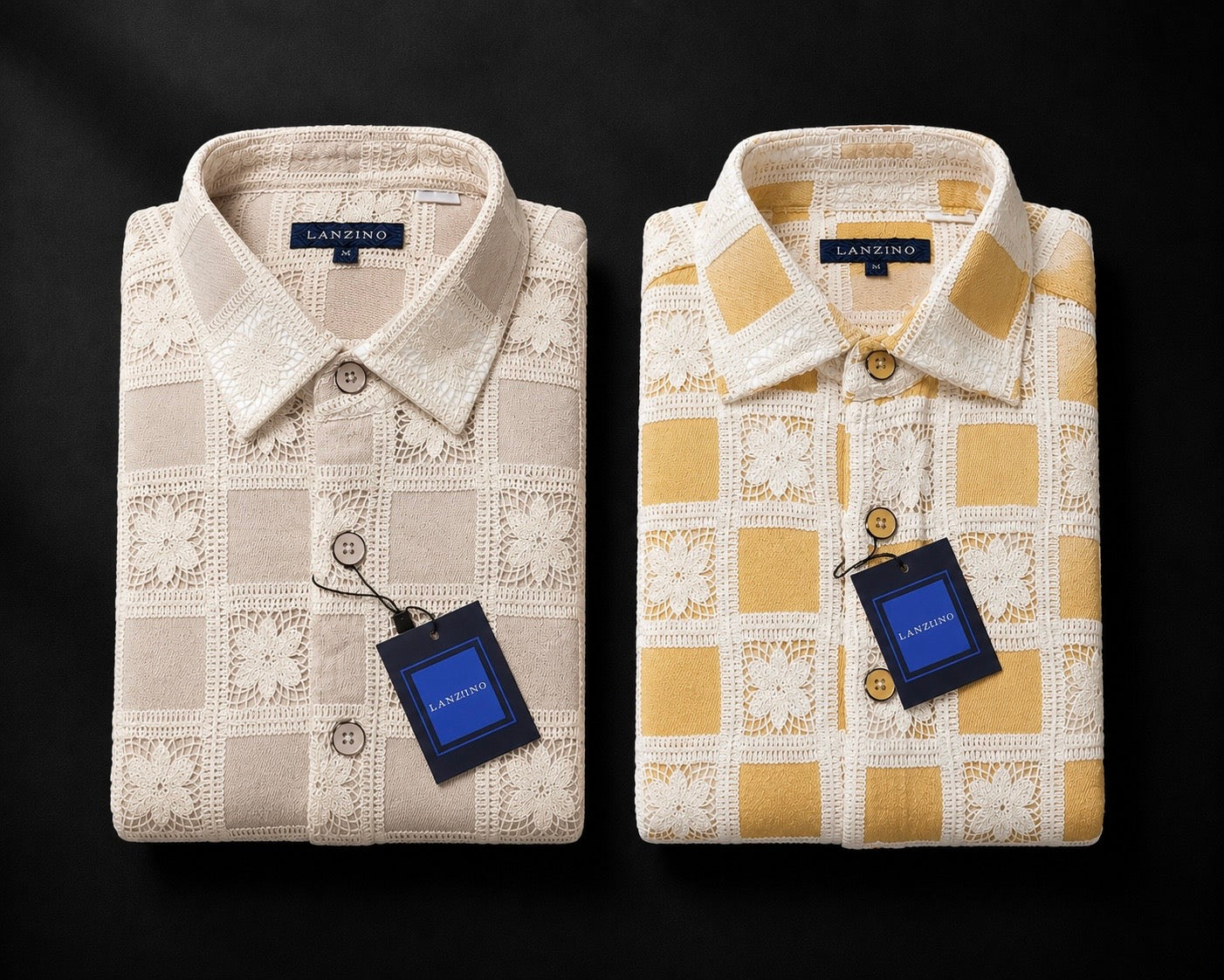 Lanzino Woven Pattern Linen Cotton Shirt - Gray 111