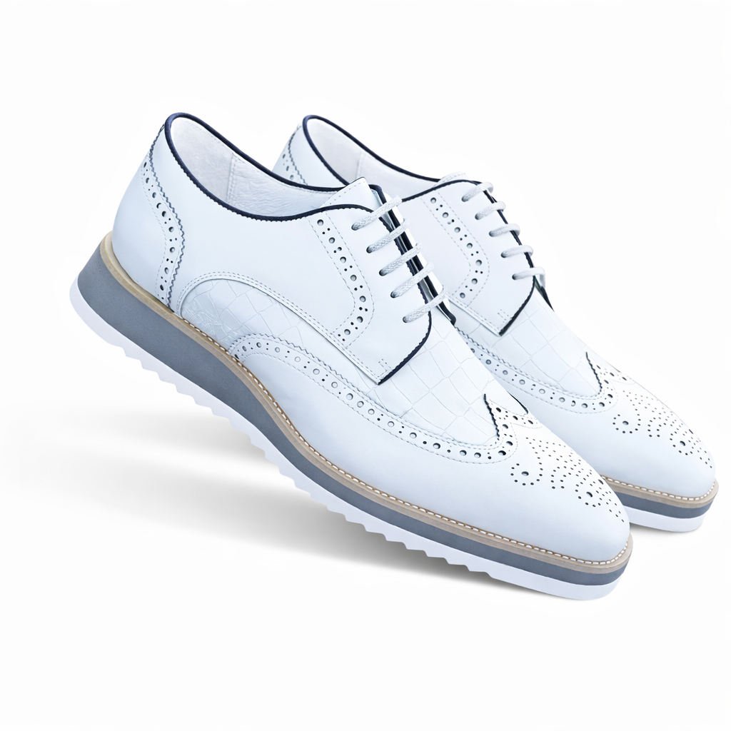 Carrucci Croco Embossed Lace-Up Oxford Leather Dress Shoe – White