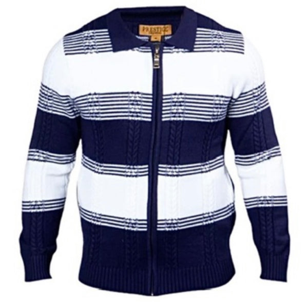Prestige Wool Full Zip + Side Pocket Sweater (Navy) 250