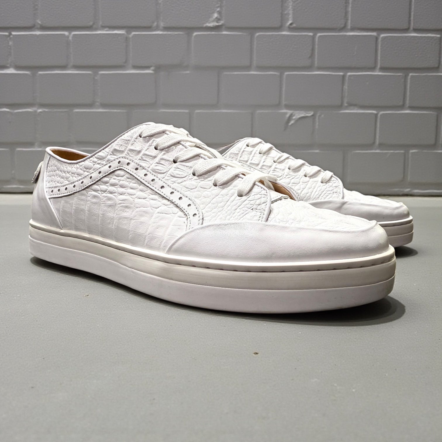Pre-Order Giovanni Timo Men’s Croco Print Leather Sneaker - White