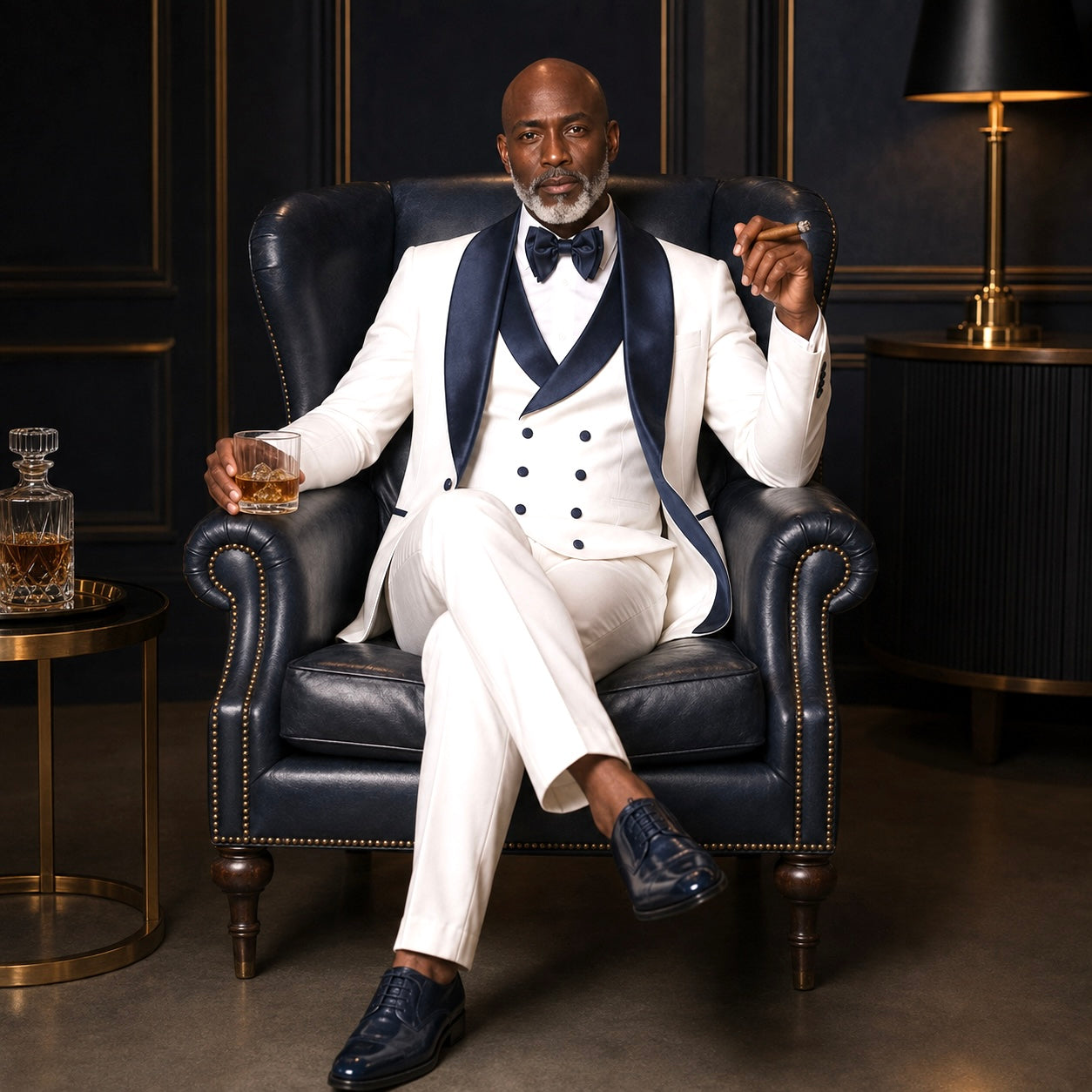Rossi Man 3 Piece Tuxedo - Navy/White RM1961