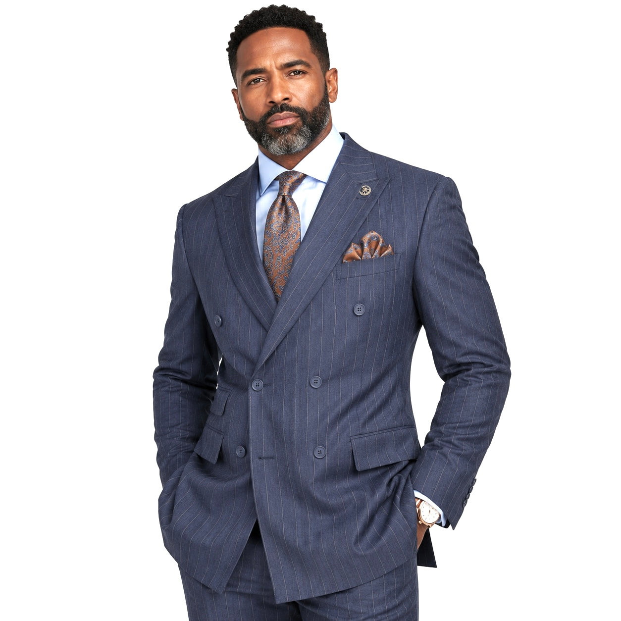Men’s Regular Fit Double Breasted Pinstripe Suit – Denim Blue - DSS-5