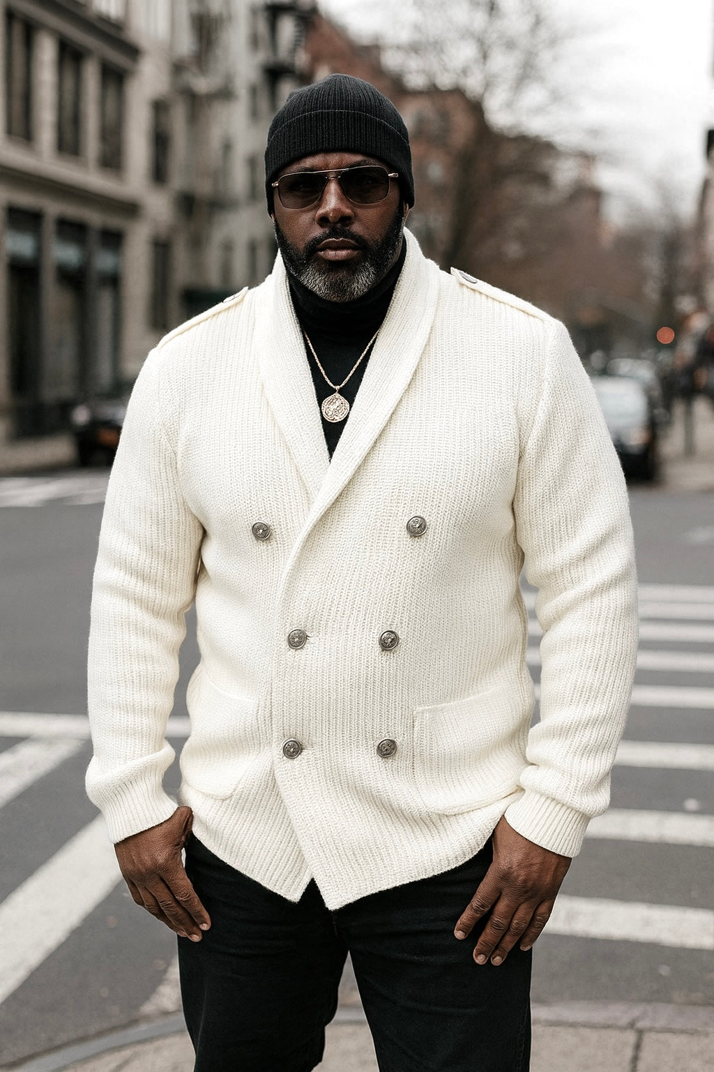 Military DB Cardigan (Winter White) OIM