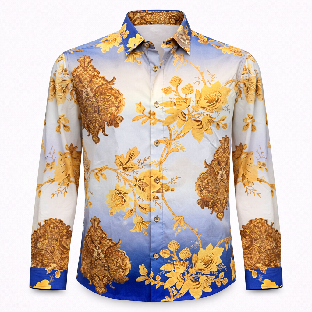 Prestige Men’s Multicolor Luxury Cotton Long Sleeve Button-Up Shirt – Denim 452