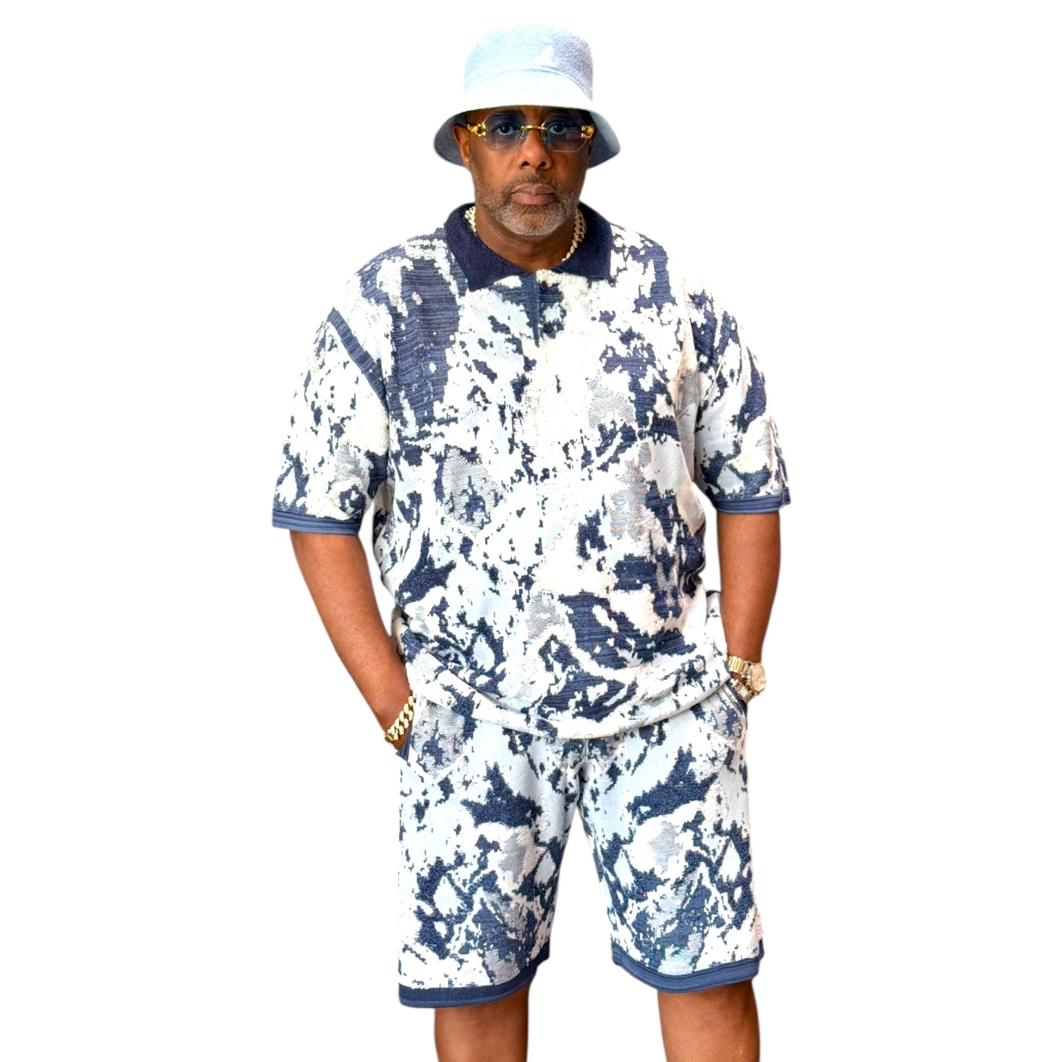 Men’s Jacquard Shorts Set – Relaxed Fit – Navy 91031