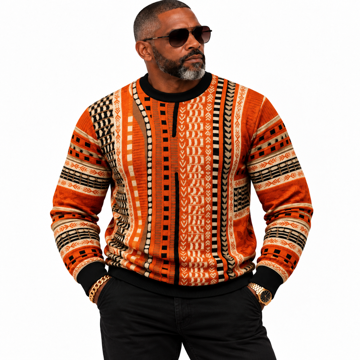 Cigar Couture Crew Neck Sweater – Orange Black