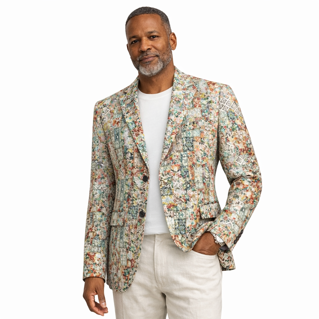 Inserch Patchwork Print Blazer Rust Modern Fit BL261