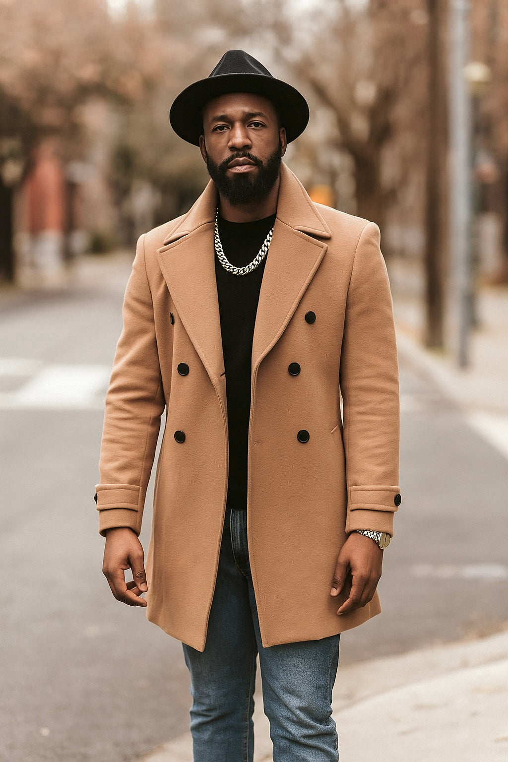 Cigar "Brentwood" 3/4 Length DB Peacoat (Oatmeal)