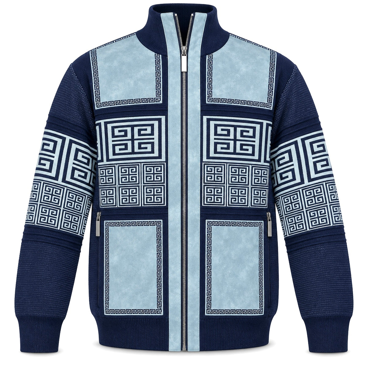 Silversilk Men’s Patchwork Sweater: 31003 Blue