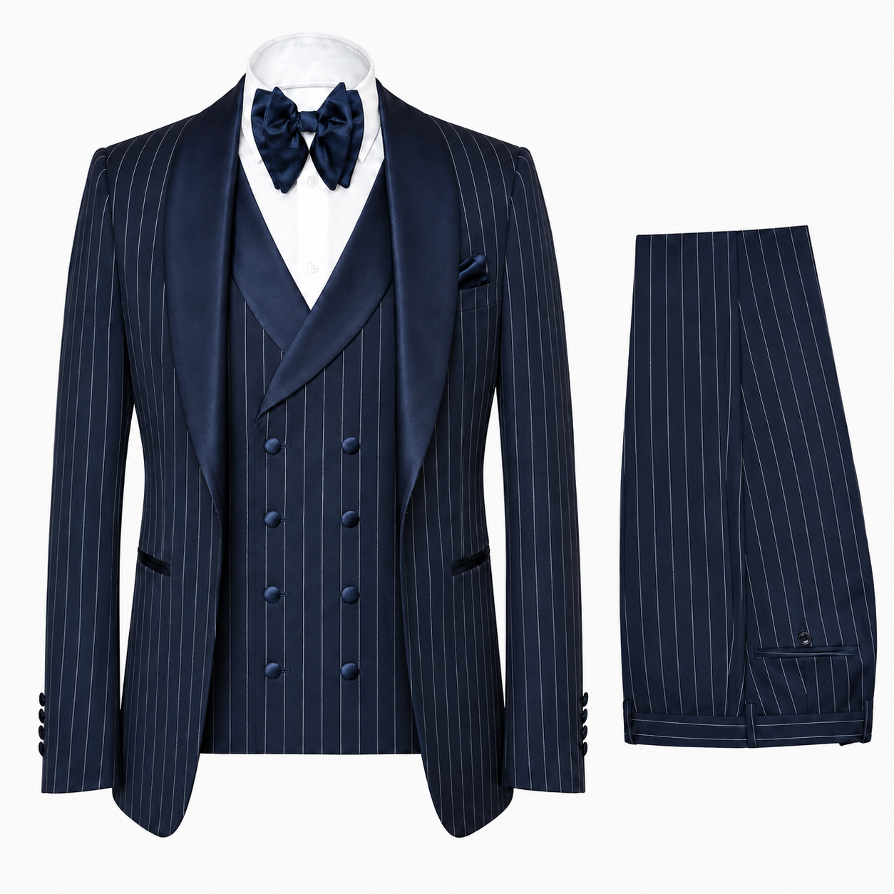 Rossi Man Pinstripe 3 Piece Tuxedo - Navy RM1968