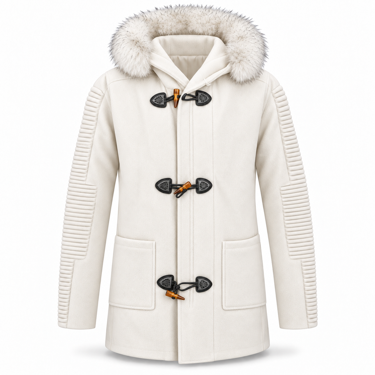 OIM Faux Fur 3/4 Length Toggle Cardigan: Sugar