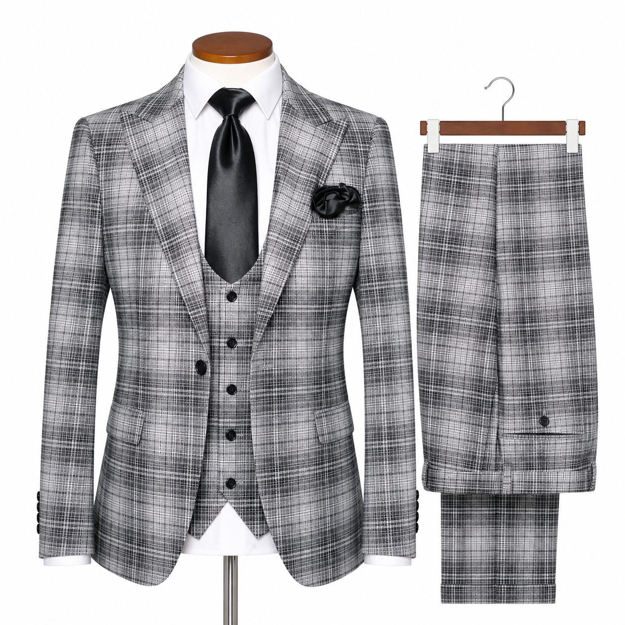 Rossi Man Modern Fit 3-Piece Vested Suit - Black White 2022