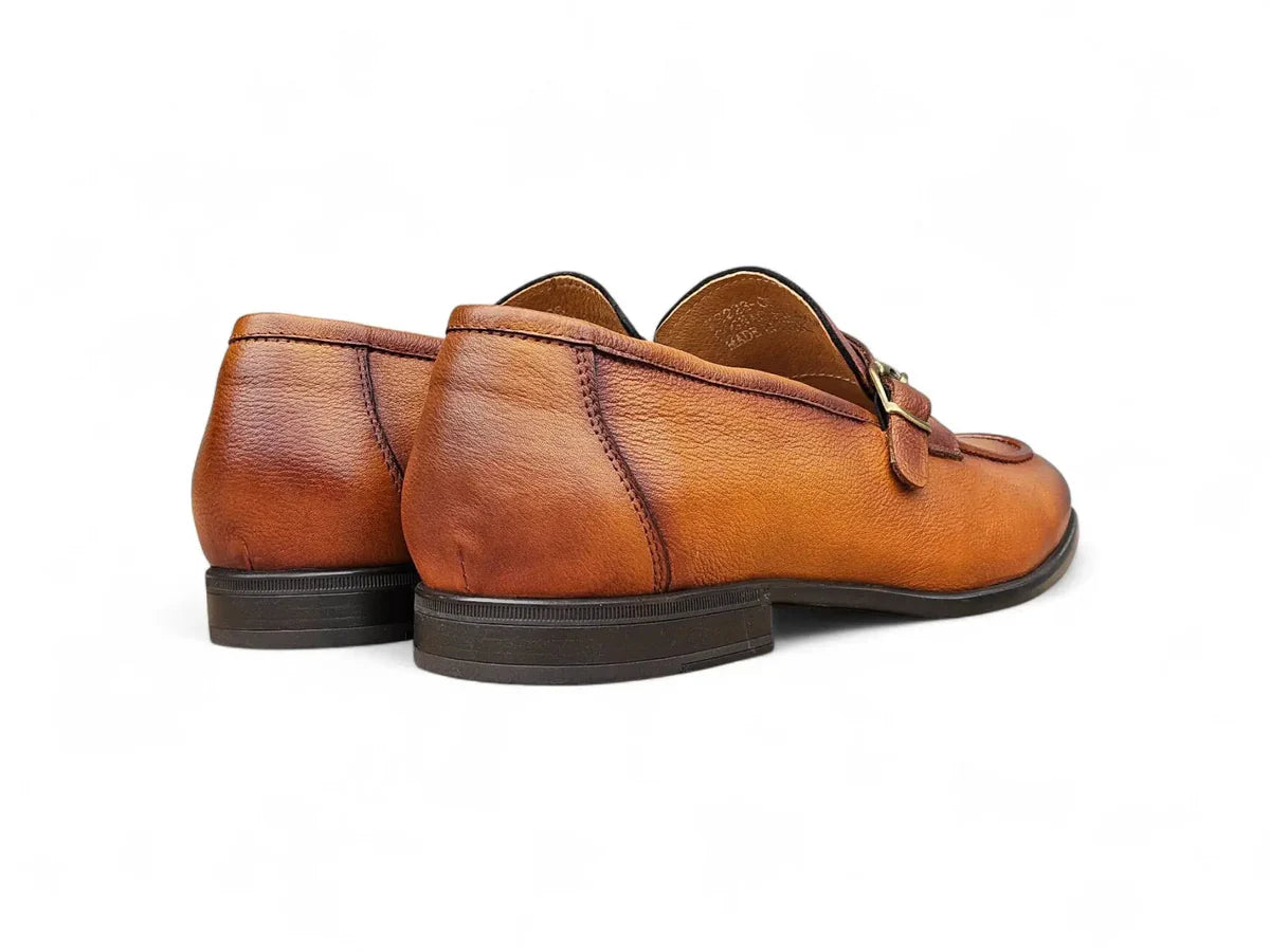 Carrucci Grant Buckle Loafer Premium Pebbled Leather Dress Shoe – Cognac