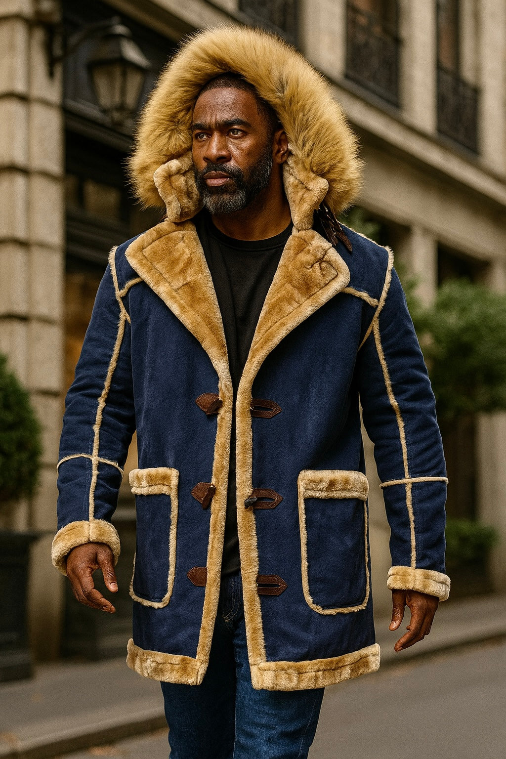 Jordan Craig Shearling Coat (Navy)