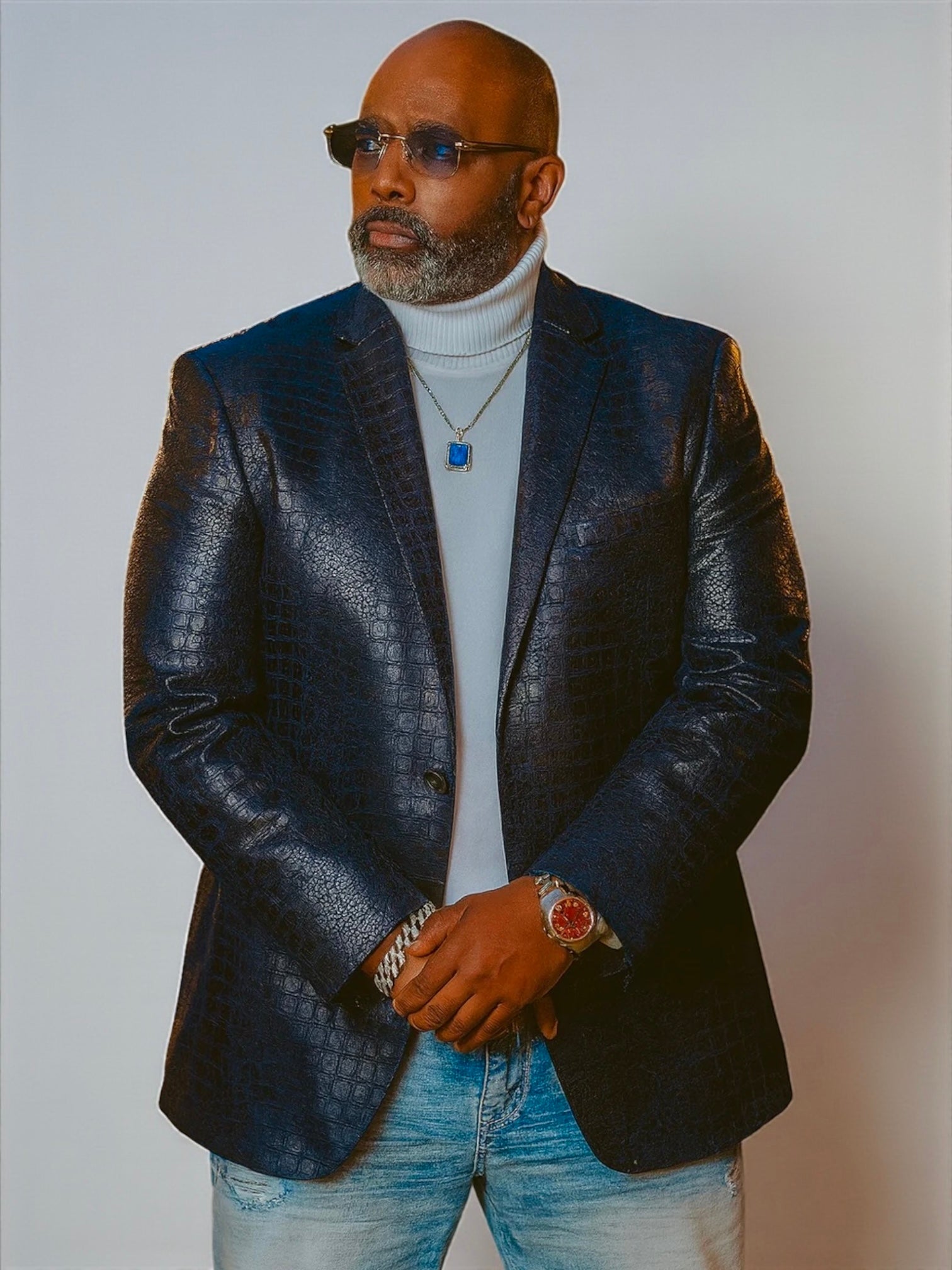 Croco Printed "King" Blazer (Navy)