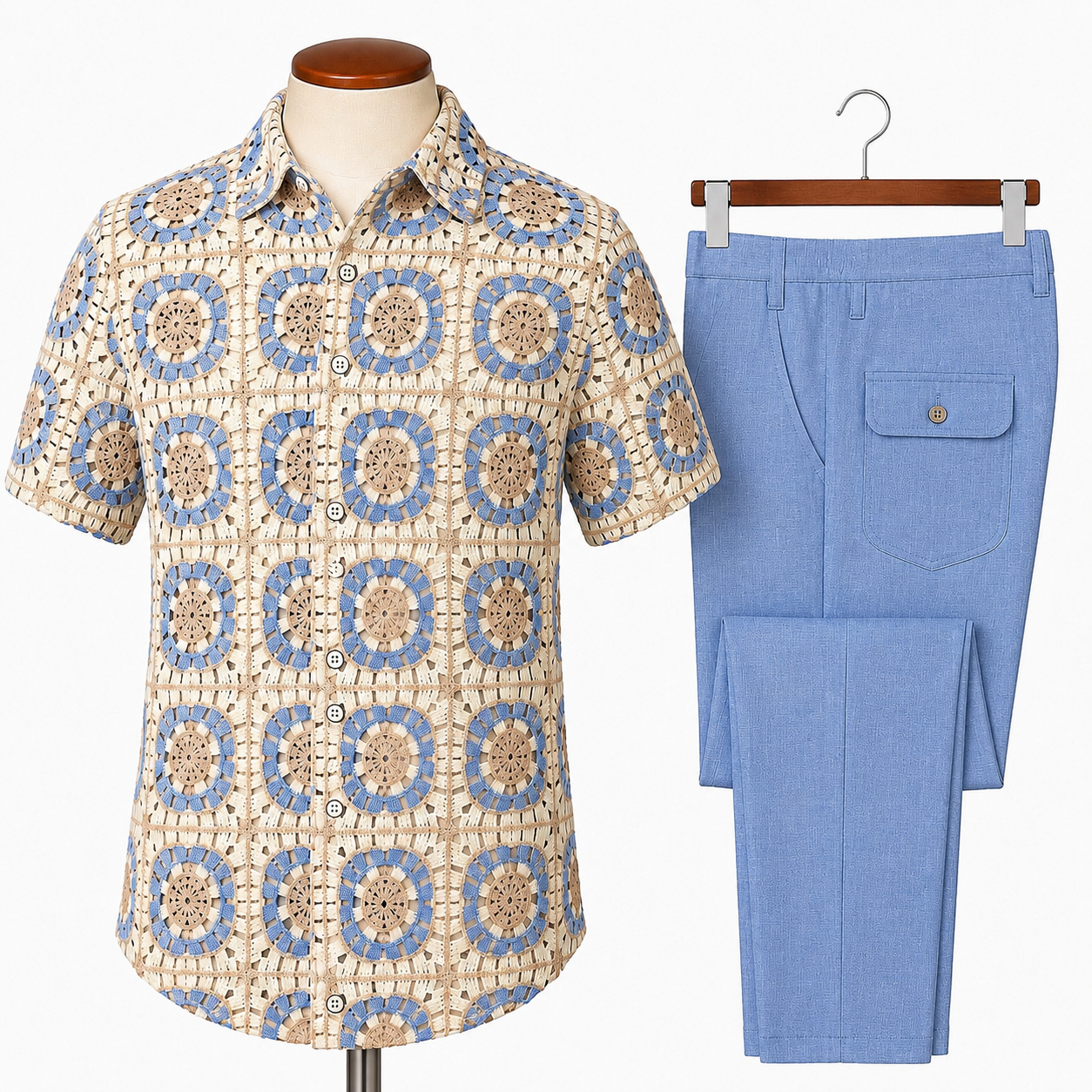 Lanzino Monte Carlo Shirt Pant Set – Blue