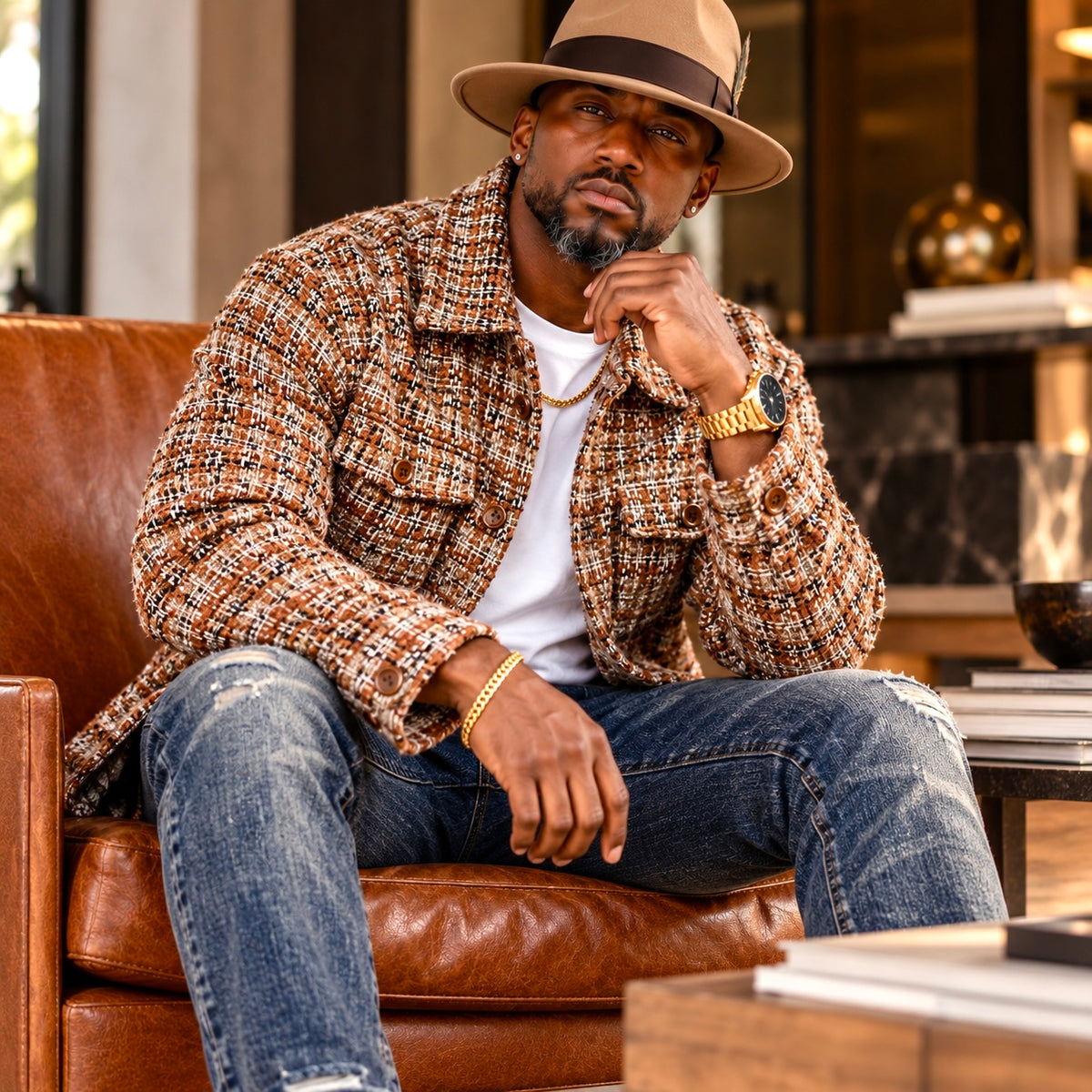 Lanzino Men’s Luxury Shirt Jacket – Cognac