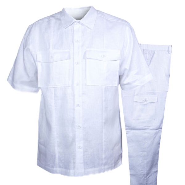 Prestige "Cargo" Luxury Linen Pant Set (White) 420