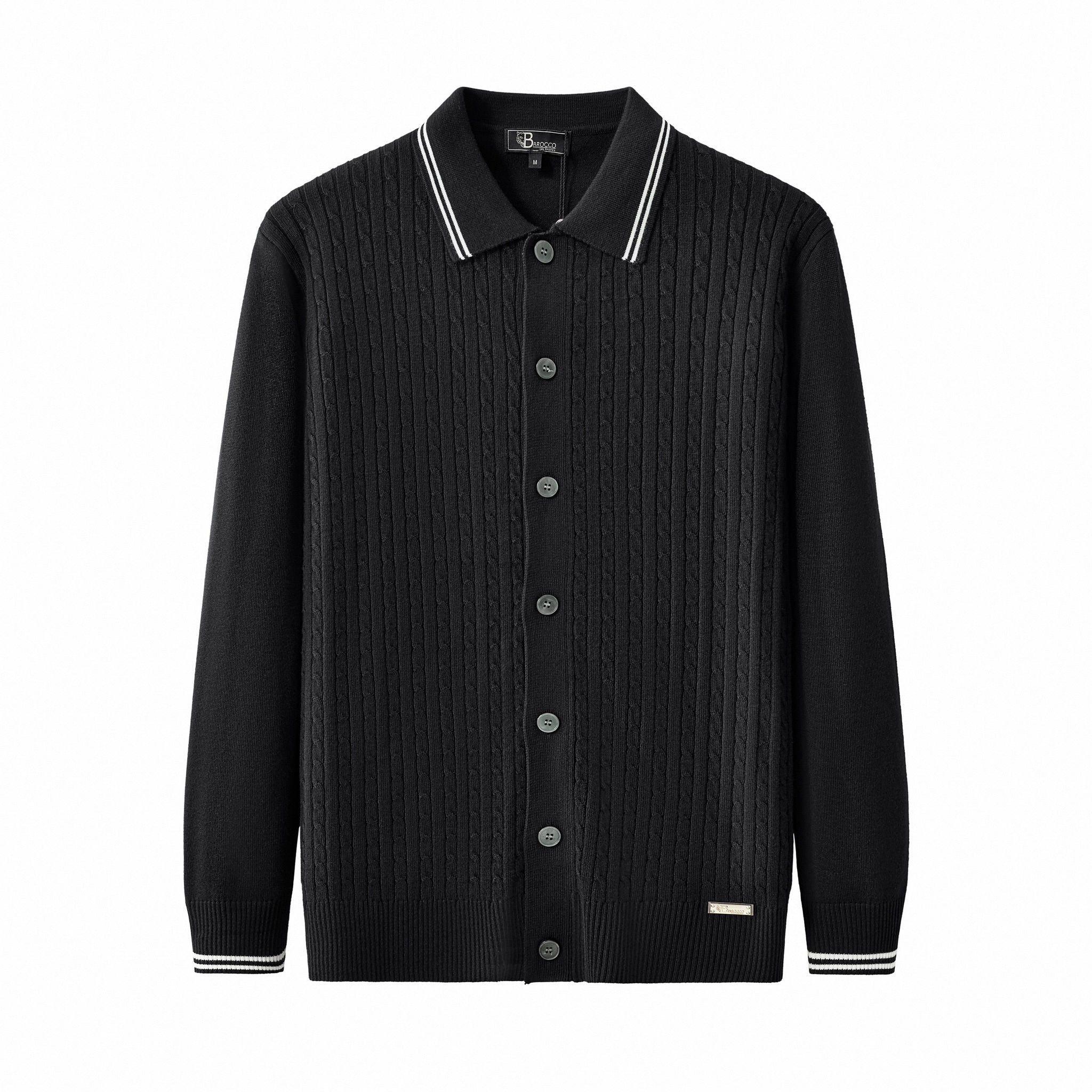 Marquee Cable Knit Cardigan LS BLACK