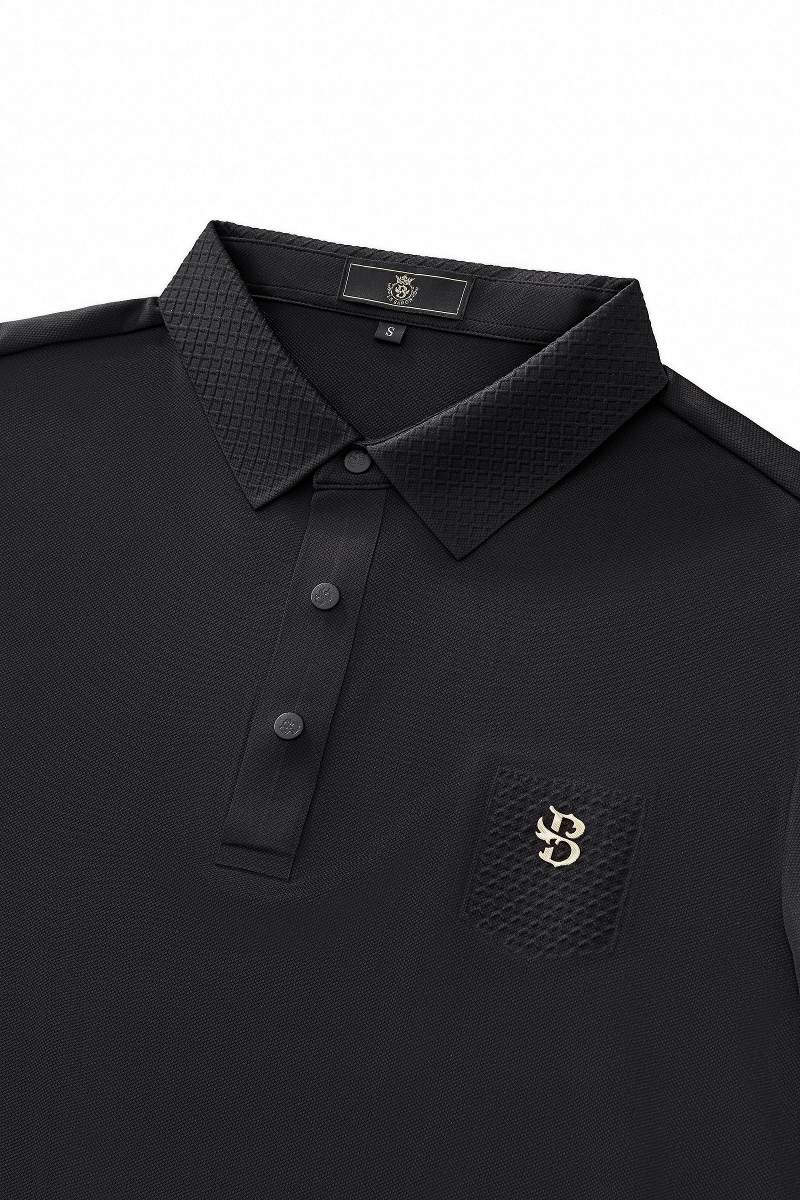 Textured Collar Performance Polo – El Baron BLACK