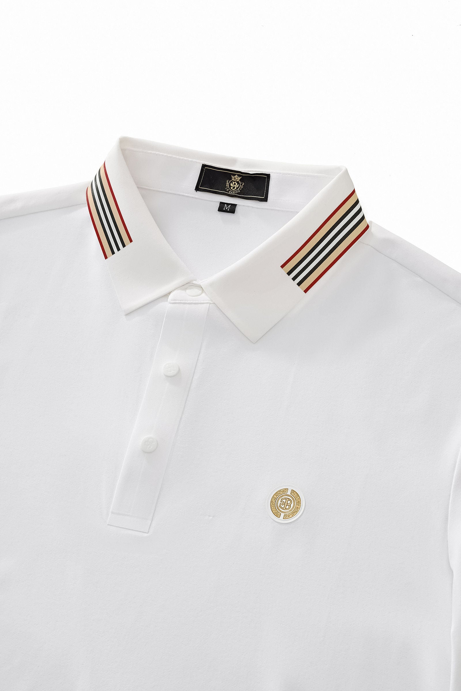 Stripe Collar Performance Polo – El Baron WHITE