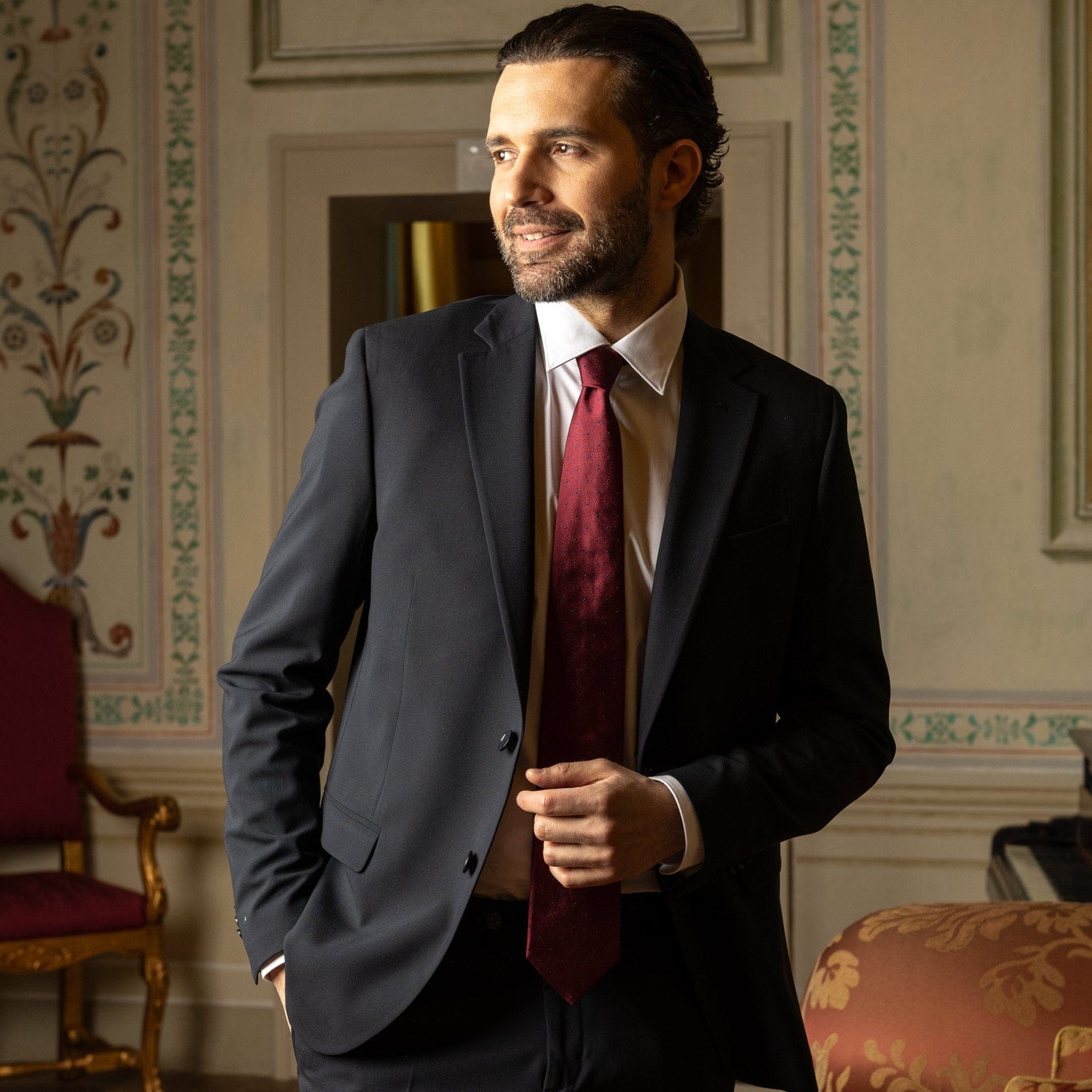 Pisa - Silk Jacquard Tie - Burgundy